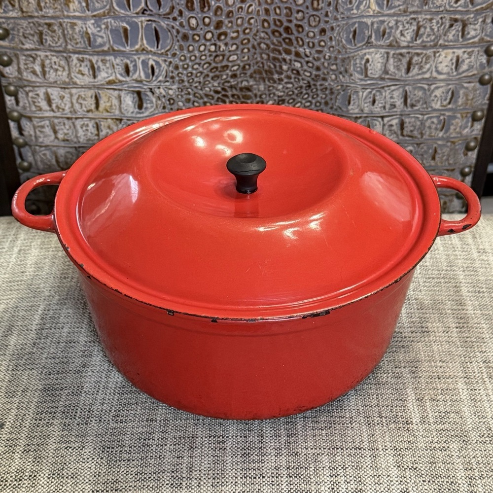 Rare Rosenlew, Finland Large Red Cast Iron Pot‎ With Lid 1958
